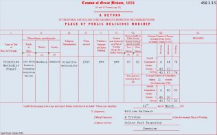 458 3 3 5 Cote Brook Cote Brook: Return from the Primitive Methodist chapel in the 1851 Census of Places of Public Religious Worship | transcribed by David Tonks