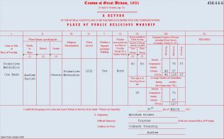 Cox Bank: Return from the Primitive Methodist chapel in the 1851 Census of Places of Public Religious Worship | transcribed by David Tonks