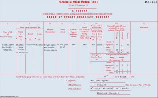 Malkins Bank: Return from the Primitive Methodist chapel in the 1851 Census of Places of Public Religious Worship | transcribed by David Tonks