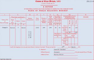 Return from Purton Primitive Methodist chapel in the 1851 Census of Places of Public Religious Worship | Provided by David Tonks