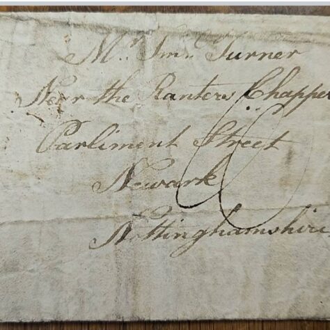 Newark ranters address 1828 A letter sent in 1828 to Mr S Turner