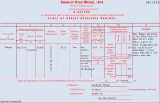 Return from Ingleton Primitive Methodist chapel in the 1851 Census of Places of Public Religious Worship | Provided by David Tonks February 2020