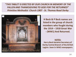 Two of Jesse Beck's sons names are on the St Thomas Road 1907 Primitive Methodist church WWI Memorial in 