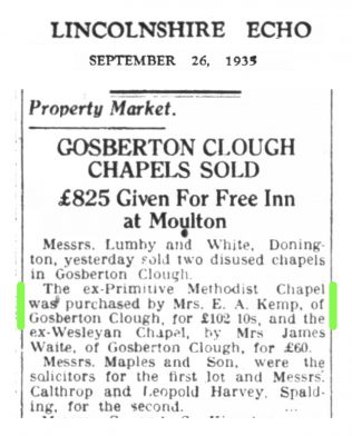 Report of sale of Chapel in 1935