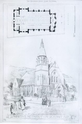 Architect's drawing of Port Erin Primitive Methodist chapel | The Building News vol. 86, Jan.-June 1904, p446