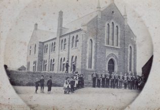 THurmaston Bethel Primitive Methodist Chapel 1884, the image is believed to have been taken on or very soon after the Opening Day. The band is the Syston and Thurmaston Prize Silver Band | Supplied by Ray Young