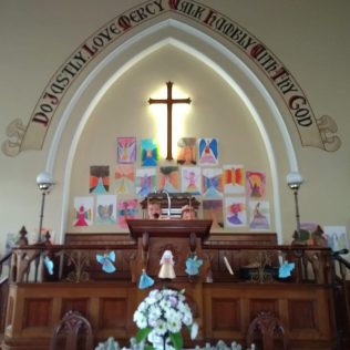 Having a great time brother and sister together loving God's house xx Brother and Sister having great time - church decorated for Open Gardens day - 15 June 2019 | Kym Maxwell-Perrin