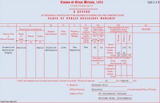 100 2 3 9 Wootton 1851 census return Return from Wootton Primitive Methodist chapel in the 1851 Census of Places of Public Religious Worship | Provided by David Tonks