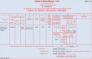 108 2 1 2 Longstock Return from Longstock Primitive Methodist chapel in the 1851 Census of Places of Public Religious Worship | Provided by David Tonks