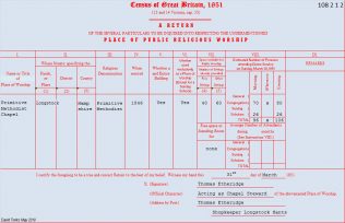 Return from Longstock Primitive Methodist chapel in the 1851 Census of Places of Public Religious Worship | Provided by David Tonks