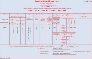 119 2 7 18 Baughurst Return from Baughurst Primitive Methodist chapel in the 1851 Census of Places of Public Religious Worship | Provided by David Tonks