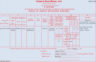 Return from Quicks Green Primitive Methodist chapel in the 1851 Census of Places of Public Religious Worship | Provided by David Tonks