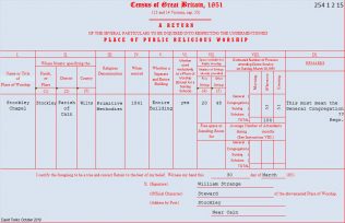 Return from Stockley Primitive Methodist chapel in the 1851 Census of Places of Public Religious Worship | Provided by David Tonks