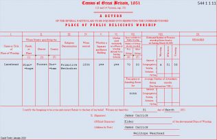 Return from Lanehead Primitive Methodist chapel in the 1851 Census of Places of Public Religious Worship | transcribed by David Tonks 2020