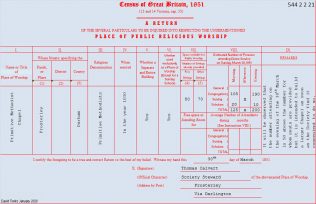 Return from Frosterley Primitive Methodist chapel in the 1851 Census of Places of Public Religious Worship | transcribed by David Tonks 2020