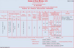 Return from Evenwood Primitive Methodist chapel in the 1851 Census of Places of Public Religious Worship | transcribed by David Tonks 2020