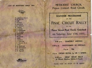 Gateshead Prince Consort Road Primitive Methodist chapel Cover of programme for final Circuit Rally held at Prince Consort Road (ex PM) 1935 | Image from the collections of the Newcastle upon Tyne District Archives
