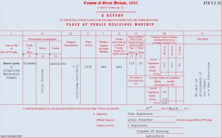 Trawden, Back Lane: return from the Primitive Methodist chapel to the 1851 Census of Places of Public Religious worship.  Return no:   478 3 2 15  | transcribed by David Tonks 2021