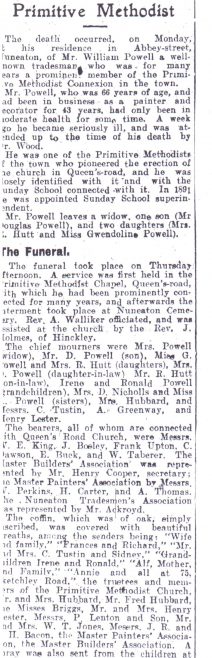 Report of funeral in Nuneaton newspaper November 1922