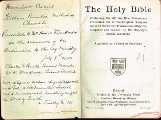 Bible presented to Horace Drinkwater, Feltham, 1930 Bible presented to Horace Drinkwater, Feltham, 1930 | Englesea Brook Museum