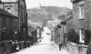 Photo 2. Bollington High Street. 1890. The Primitive Methodist Church is in the left-hand foreground. Photo 2. Bollington High Street. 1890. The Primitive Methodist Church is in the left-hand foreground.