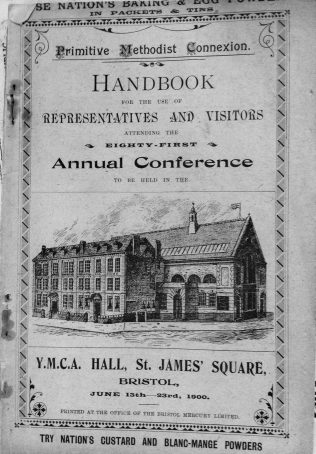 Cover of the Conference Handbook from the 81st Primitive Methodist Conference held in Bristol in 1900 Cover of the Conference Handbook from the 81st Primitive Methodist Conference held in Bristol in 1900 | Englesea Brook Museum collection