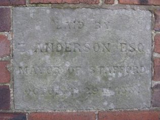Laid by E. Anderson Esq. Mayor of Stafford. October 29th 1884 Laid by E. Anderson Esq. Mayor of Stafford. October 29th 1884