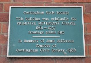 plaque marking Cottingham Primitive Methodist chapel | Christopher Hill August 2017