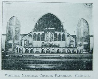 Parkhead Waddell Memorial Primitive Methodist chapel interior Parkhead Waddell Memorial Primitive Methodist chapel interior | Christian Messenger 1902/258