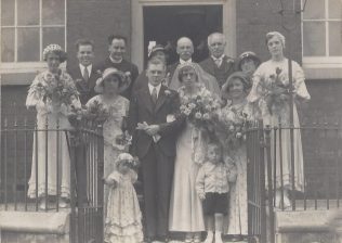 The wedding of George Astbury and Ethel Cookson at Englesea Brook Chapel in 1935