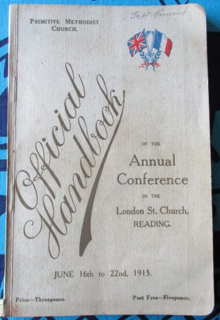 Cover of the 1915 Primitive Methodist Conference held in Reading Cover of the 1915 Primitive Methodist Conference held in Reading | Handbook of the Primitive Methodist Conference 1915; Englesea Brook Museum