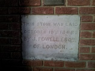 The foundation stone from the 1868 chapel preserved in the 1977 church The foundation stone from the 1868 chapel preserved in the 1977 church