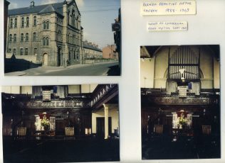 Three photographs of the exterior facade and the interior of the church taken in 1969 just prior to demolition; Three photographs of the exterior facade and the interior of the church taken in 1969 just prior to demolition;